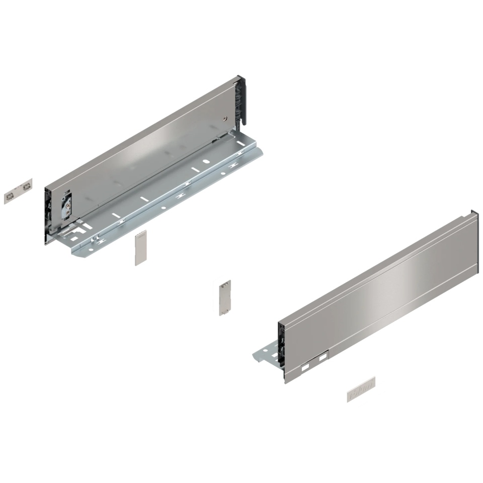 Laterala sertar LEGRABOX M 90.5 mm, NL=350 mm, dr+stg, pure, inox periat-lacuit