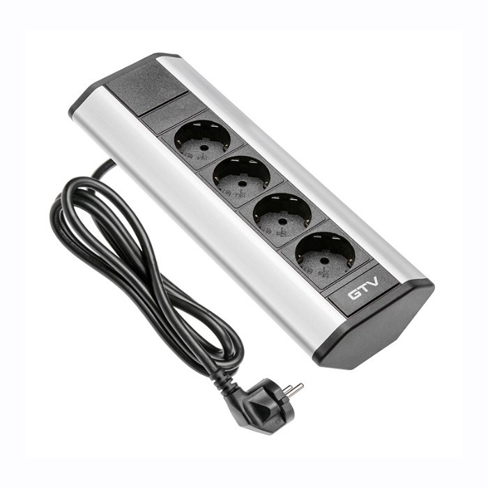 Priza GTV colt, 4xSchuko, cablu alimentare, Silver