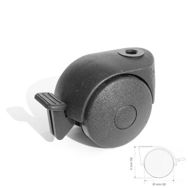 Rotila D50 mm, 35kg, plastic, cu frana, neagra