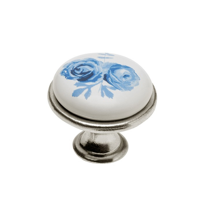 Buton metalic – GP0728 – antichizat argintiu – floare albastra de la feroshop imagine noua