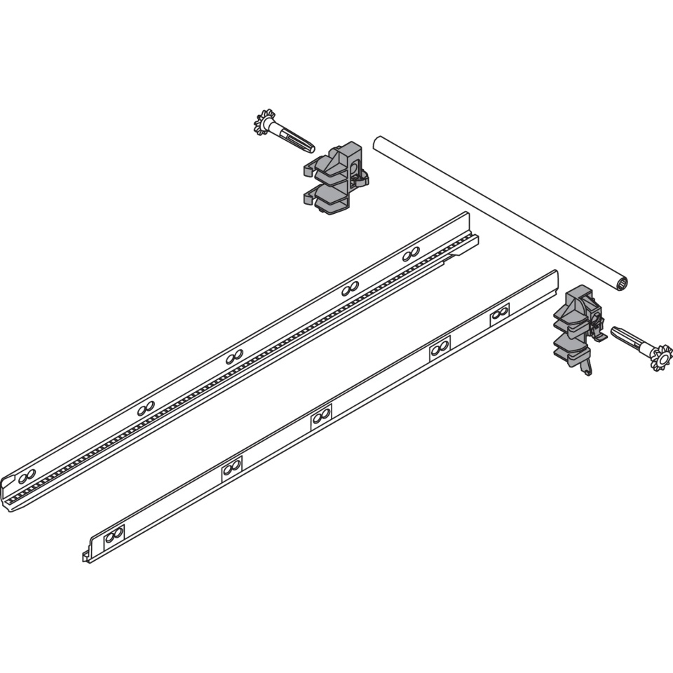 Mecanism stabilizare laterala TANDEMBOX, NL=450mm, KB=1200mm, extensie totala, extragere front inalt, gri inchis R7037