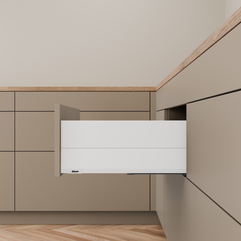 Pachet Blum MERIVOBOX E cu BOXCAP, 350 mm, alb-matase mat, BLUMOTION