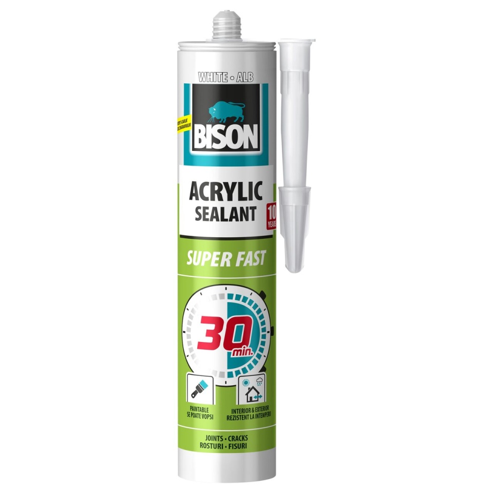 Etansant BISON 300ml acrilic - alb ultra rapid 30min