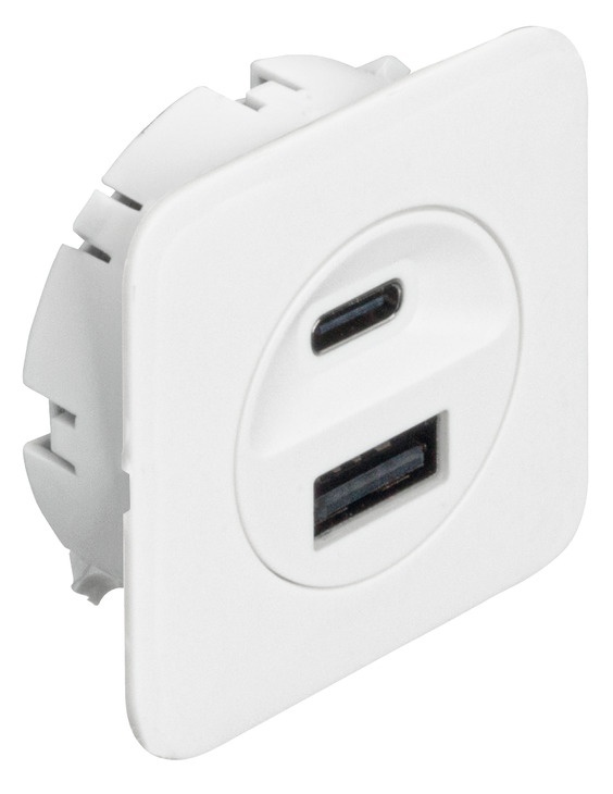 Incarcator Hafele Loox5 cu conector USB-A / USB-C, sistem alimentare 12 V, putere 14 W alb
