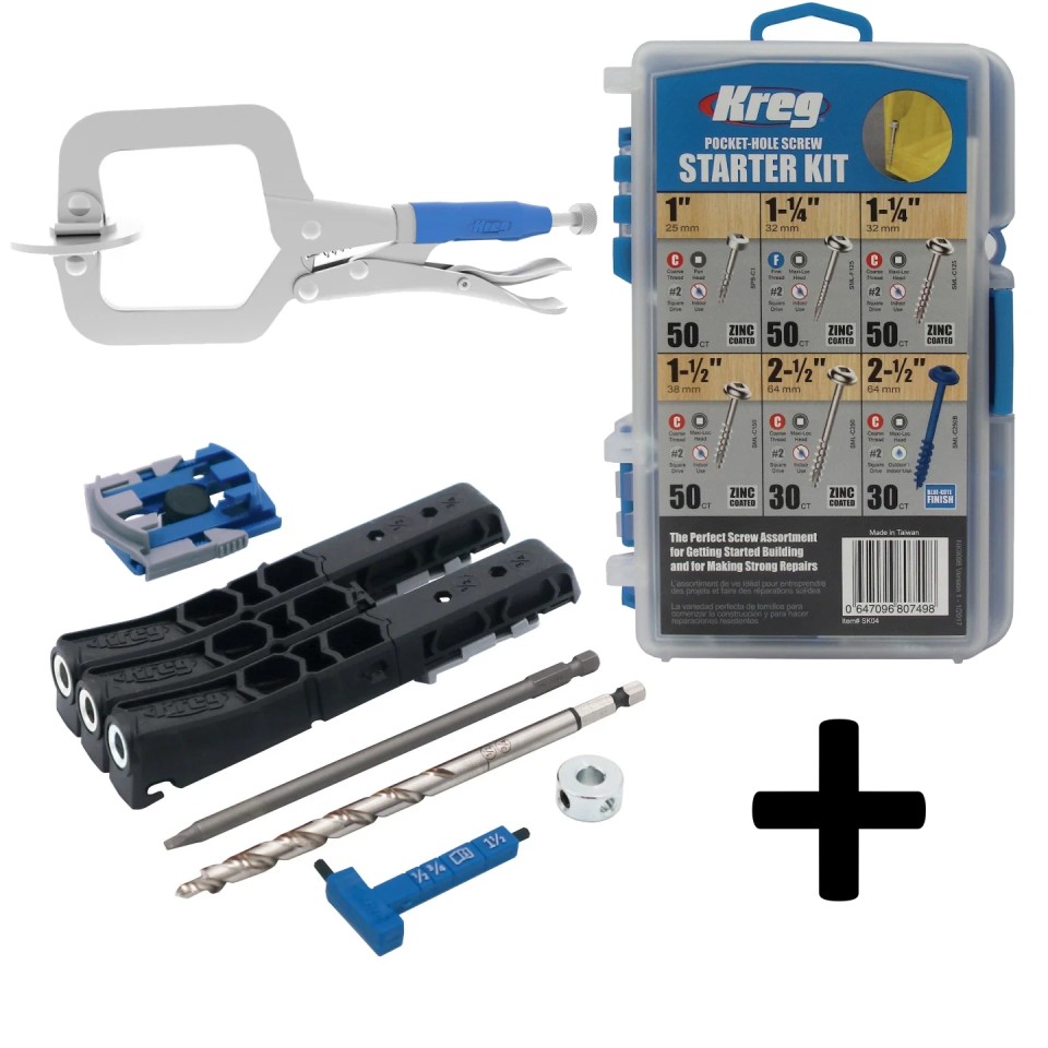 Pachet KREG® Pocket-Hole Jig 230 Micro + Set șuruburi + Menghină rapidă