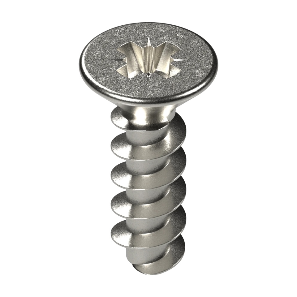 Surub fixare plastic cap inecat Ø3,8 mm lungime filet 8,9 mm nichelat