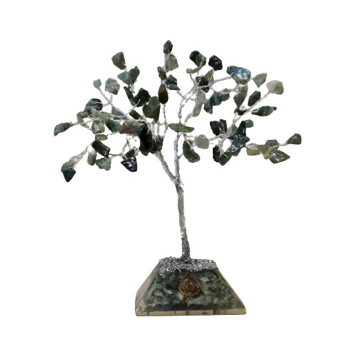 Arbore cu Pietre SemiPrețioase pe Suport din Orgonit - 80 Cristale - Agat de Muschi
