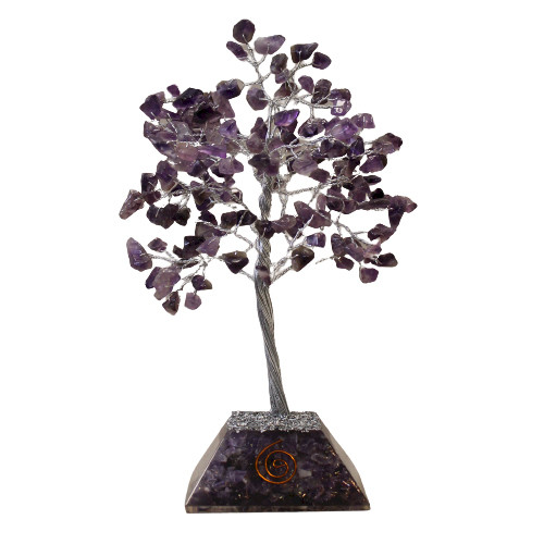 Arbore cu Pietre SemiPrețioase pe Suport din Orgonit - 160 Cristale - Ametist
