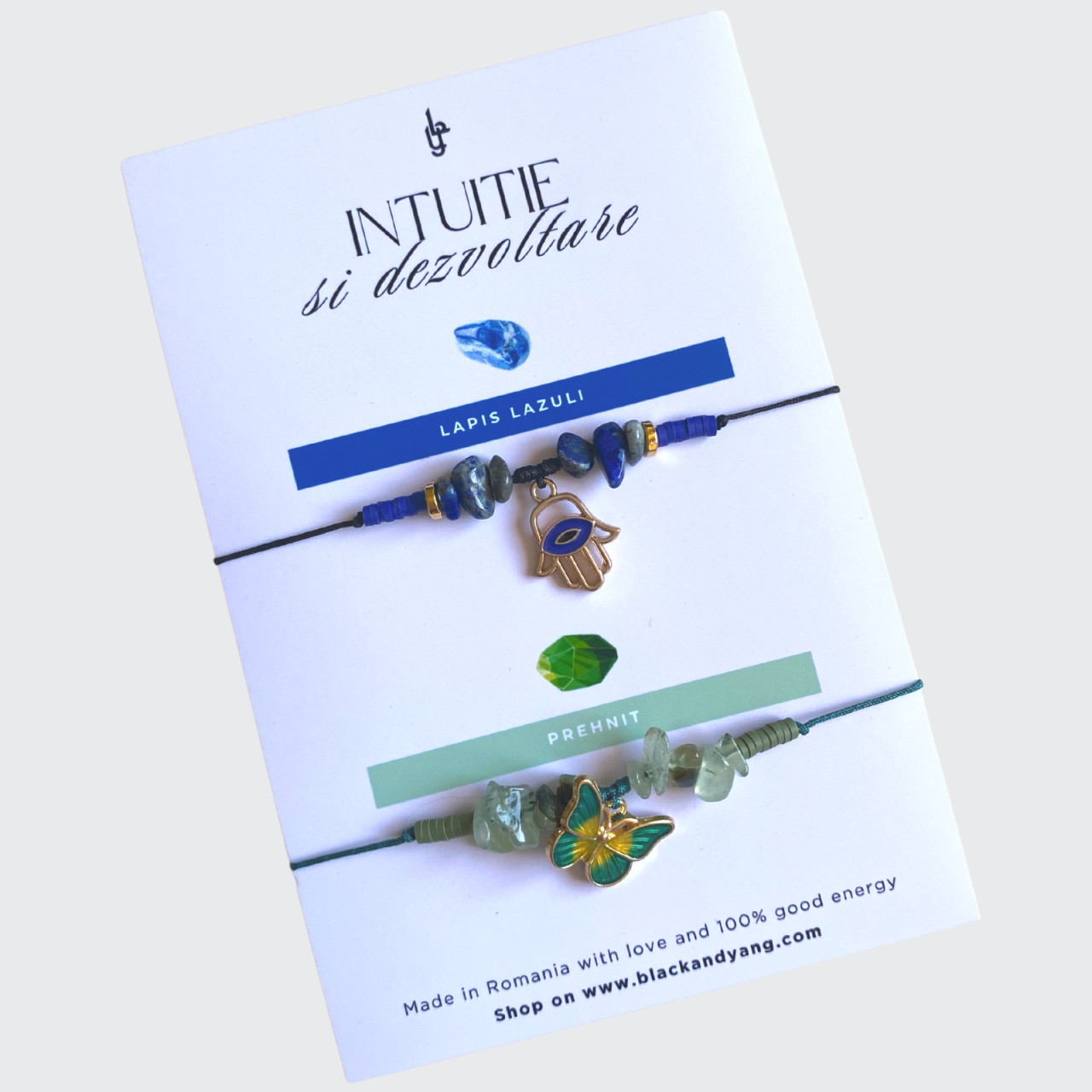 Set bratari cristale - Lapis Lazuli si Prehnit - Intuitie si dezvoltare