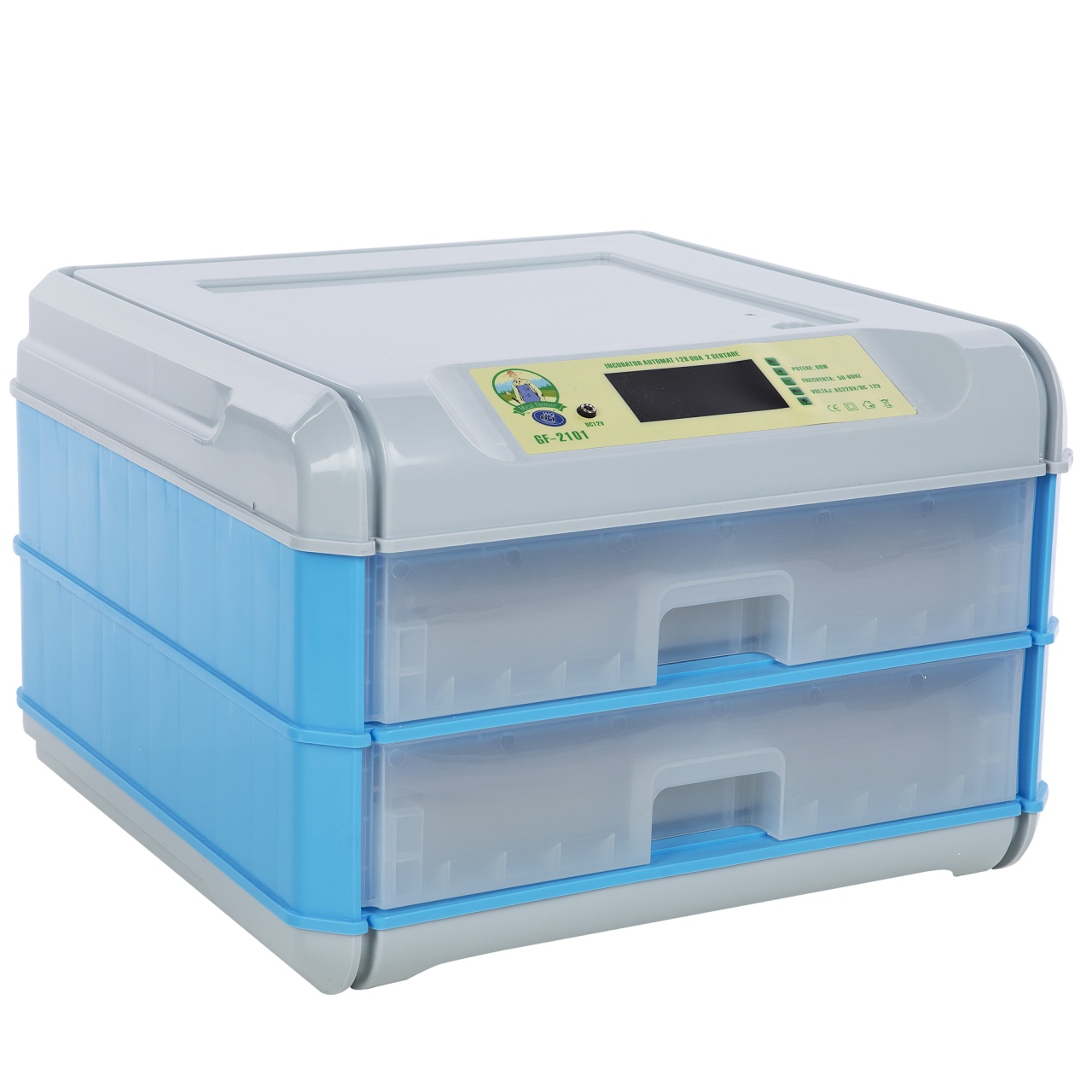 Incubatoare si becuri inflarosu - Incubator electric Micul Fermier capacitate 128 oua, 2 etaje, alimentare 220V/12V