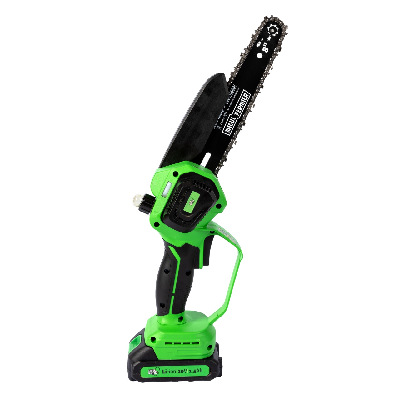 Mini drujba pe acumulator, Micul Fermier, 20V, cu doua lame 6'' si 8'', doua lanturi - imagine 2