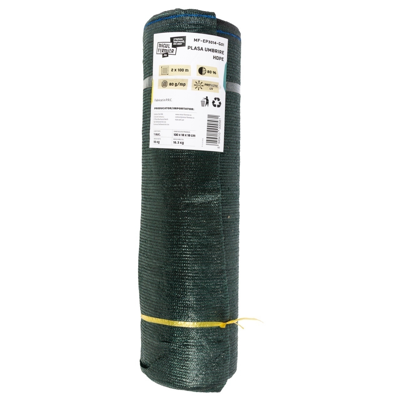 Plasa De Umbrire Micul Fermier MF-EP3014-G01, HDPE, 2X100m 80G/mp 80%