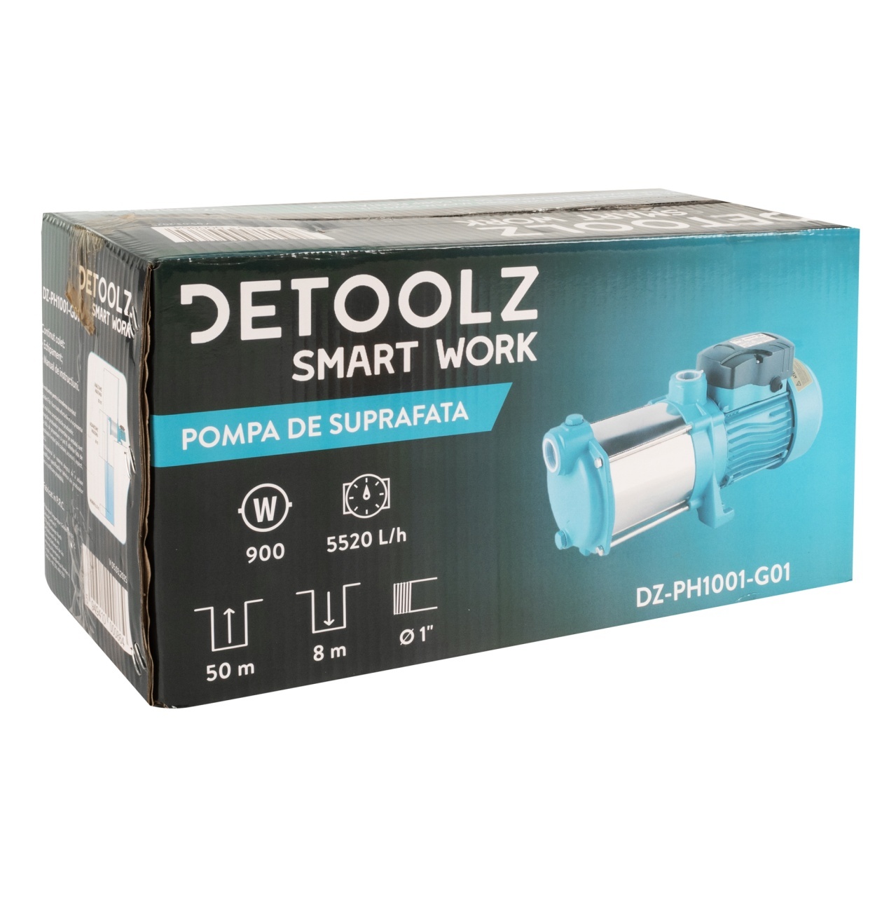 Pompa de suprafata Detoolz, 0.9 kW, debit maxim 5520 l/h, inaltime maxima de pompare 50m, corp pompa fonta - imagine 2