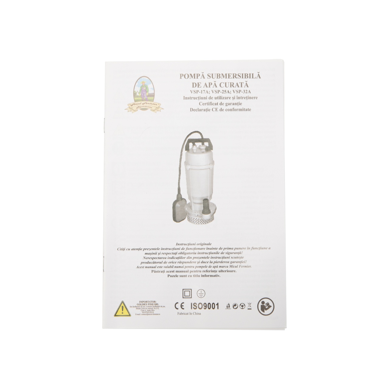 Pompa evacuare Micul Fermier, 0.75 kW, debit maxim 3900 l/h, inaltime maxima de pompare 32m, corp pompa fonta, cu plutitor - imagine 2