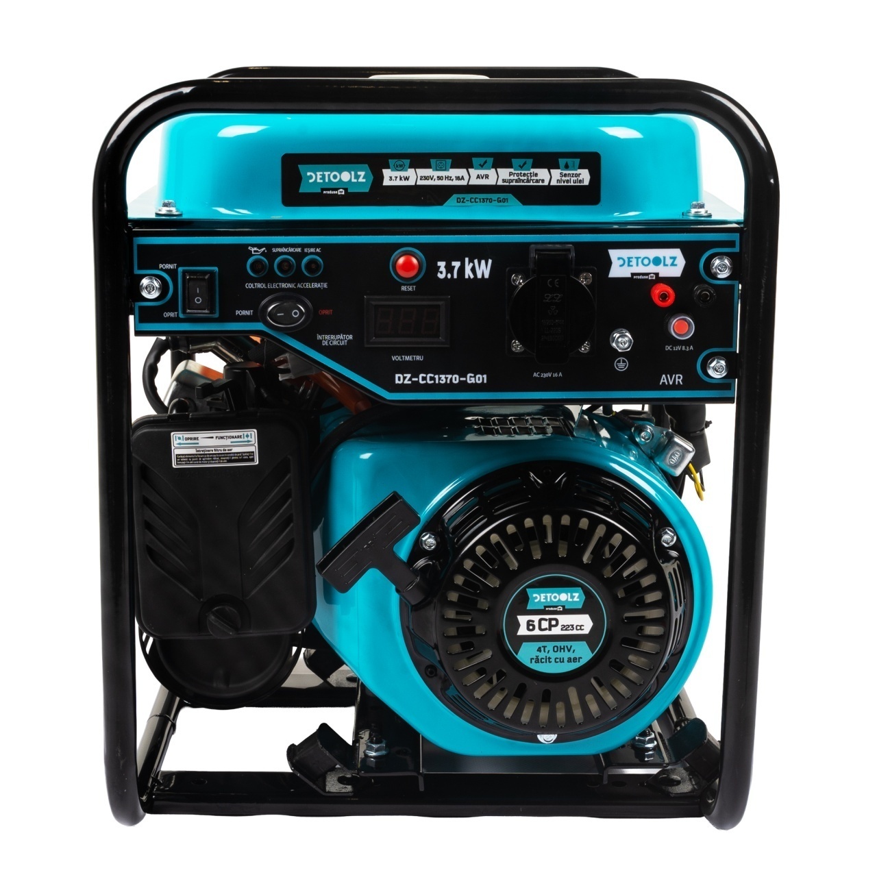 Generator Invertor Detoolz DZ-CC1370-G01, 3.7 KW, 1 Priza 230V, Motor Pe Benzina 4 Timpi, Pornire Manuala
