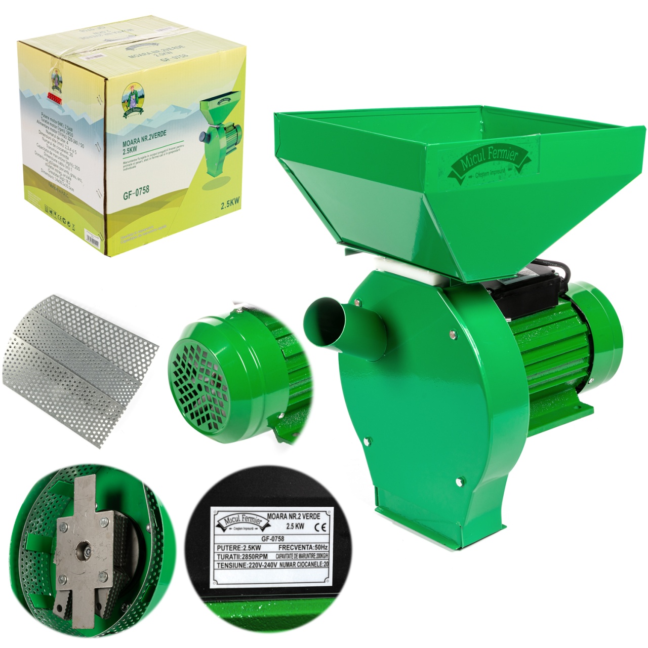 Moara De Cereale Micul Fermier GF-0758, 2.5KW, Capacitate De Productie 200Kg/h