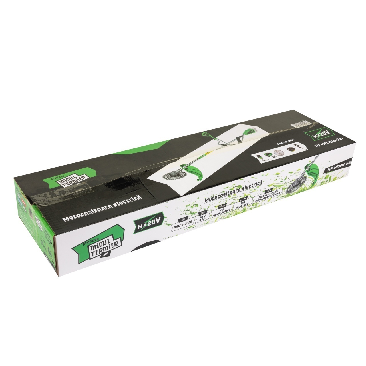 Motocoasa Electrica Micul Fermier MF-MX1014-G01, 20V, 2 Acumulatori 4Ah, 3 Viteze, Maner Dublu, Brushless