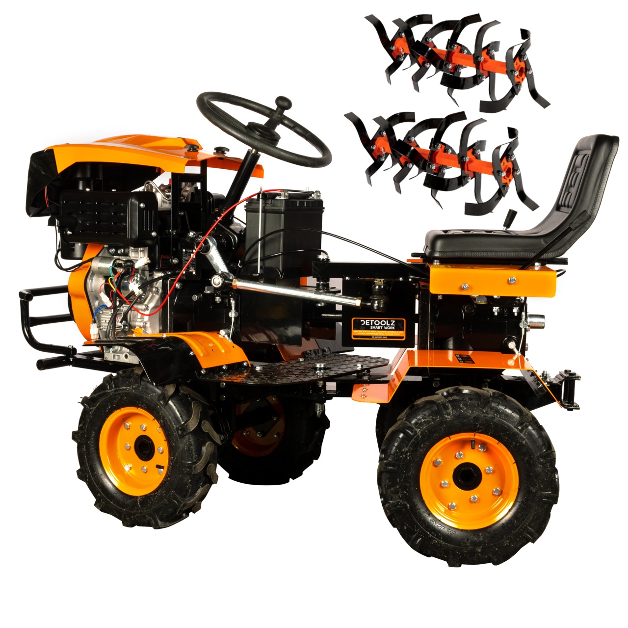 Motocultivator Ride-On Detoolz DZ-MT1007-G02, 17CP, Capacitate Cilindrica 530 CC, Motor 4 Timpi, 4X4, 4 Viteze