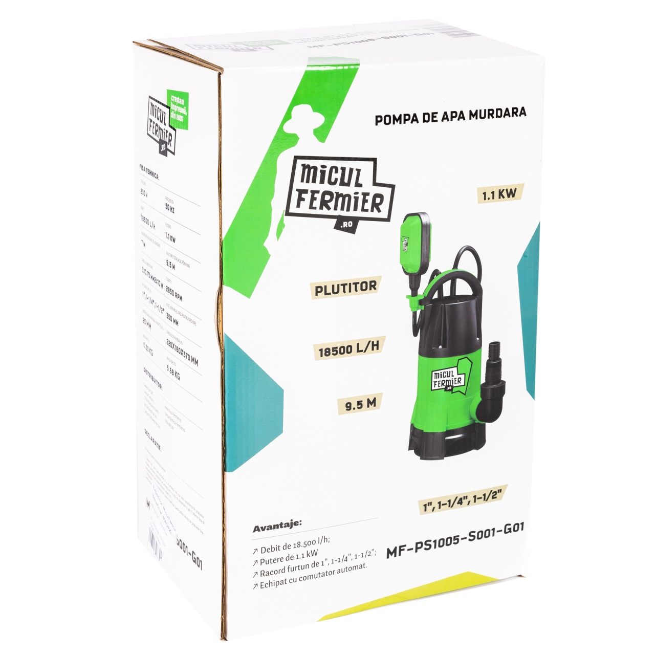 Pompa apa murdara cu plutitor, 1.1 kW, 18500l/h, 9.5m [7]