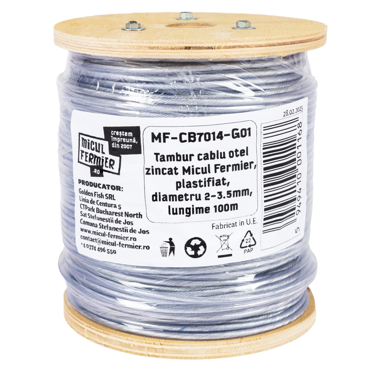 Tambur cablu otel zincat Micul Fermier, plastifiat, diametru 2-3.5mm, lungime 100m [2]