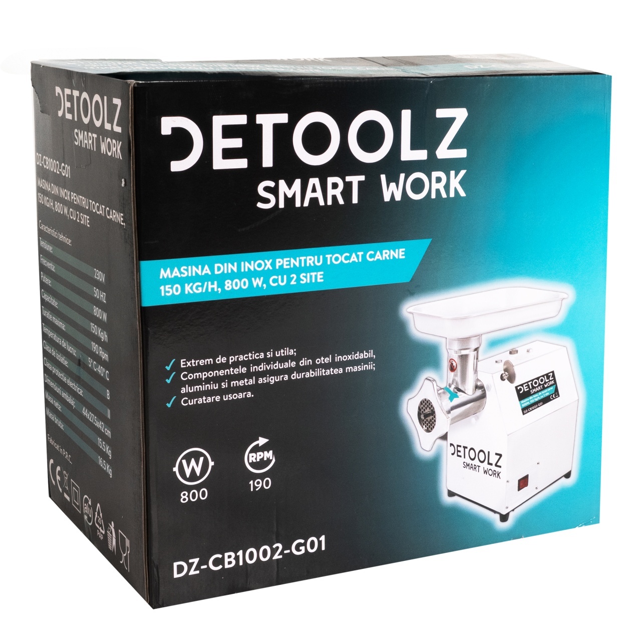 Masina tocat carne Detoolz, 800W, 150 kg/h Inox cu 2 site [7]