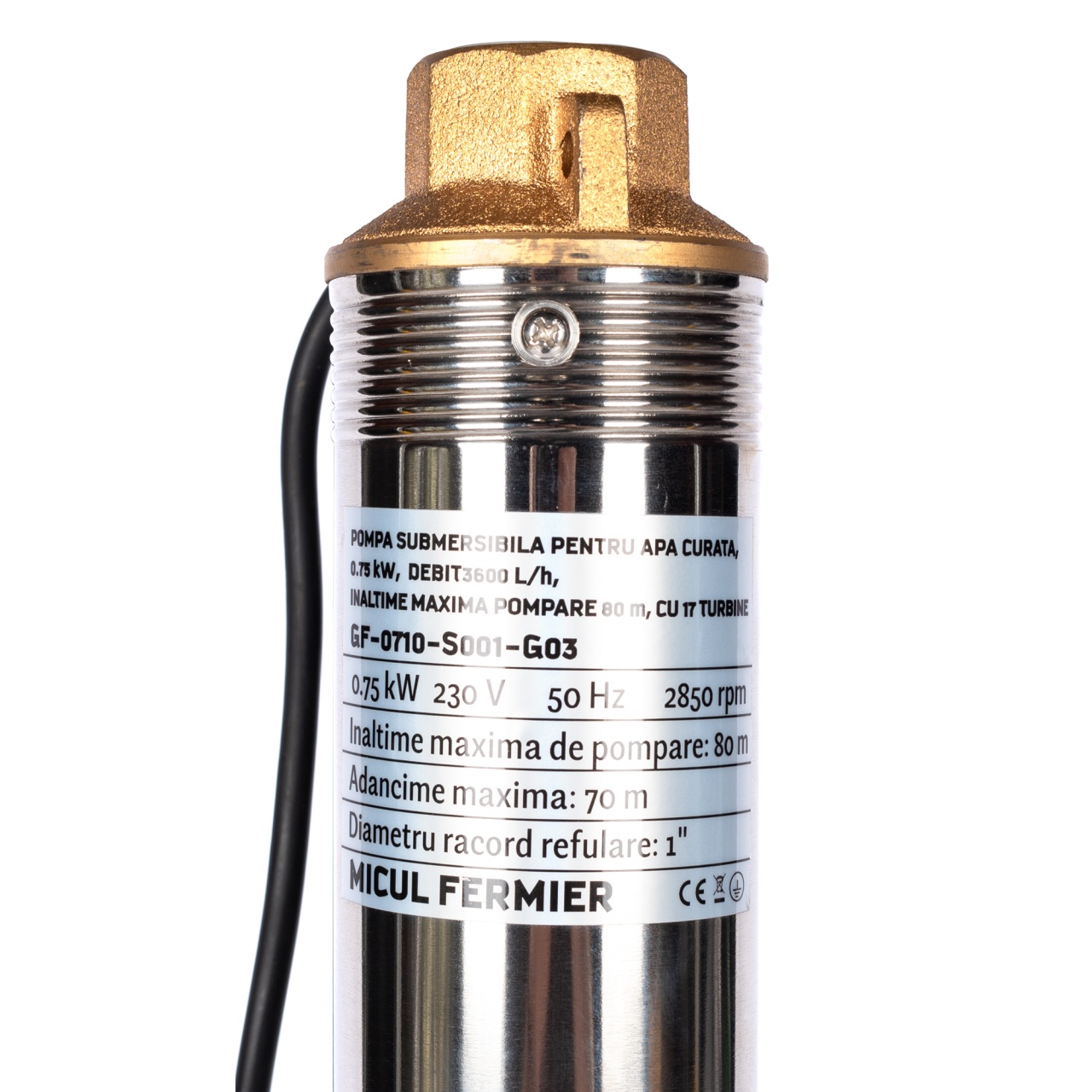 Pompa submersibila pentru apa curata Micul Fermier, 0.75KW, debit 3600l/h, inaltime maxima pompare 80m, 17 turbine [2]