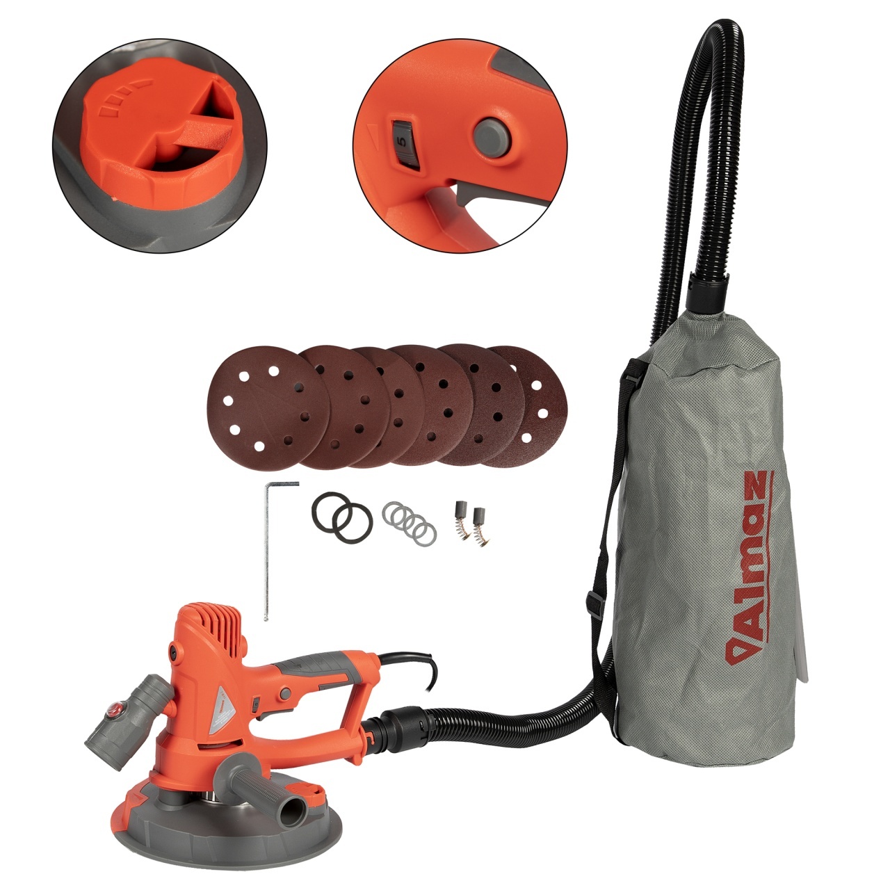 excentice - Slefuitor de pereti Almaz 750W, Ø180mm, cu variator de turatii si banda LED