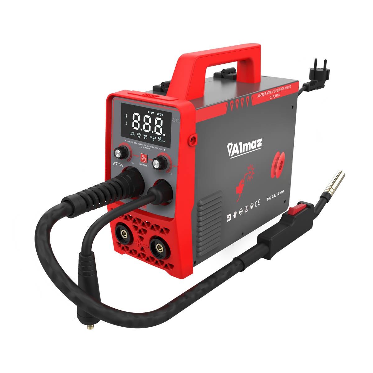Aparate de sudura - Aparat sudura Almaz, MMA+MIG+MAG+LiftTIG+FCAW, intensitate maxima 200A, afisaj digital