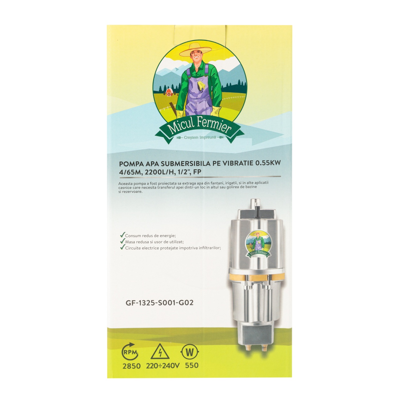 Pompa submersibila vibr 0,55kW 4/65m 2200l/h 1/2" FP [6]