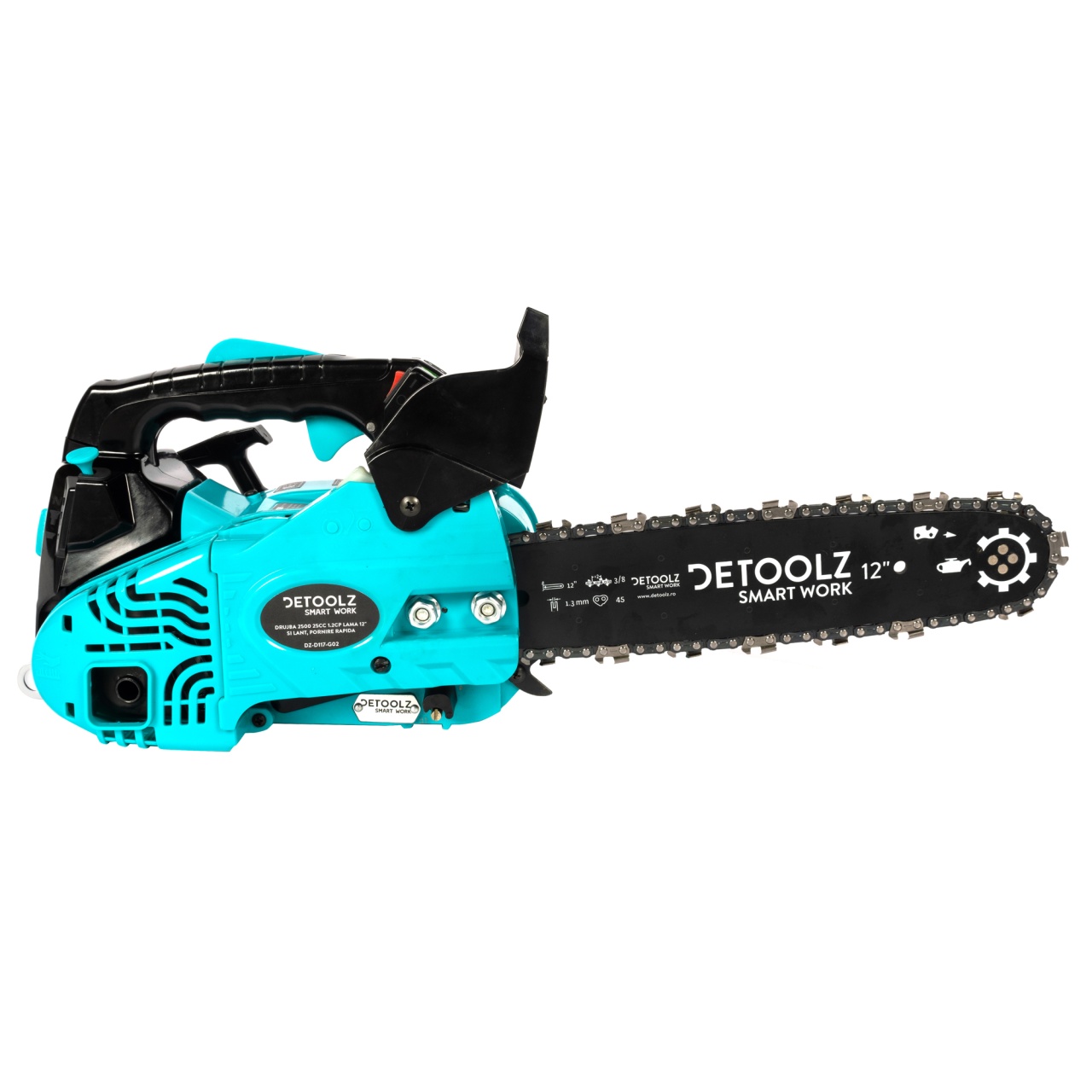 Fara categoriee - Drujba Detoolz 2500, 1.2CP, cu lama 12'' si lant, pornire rapida