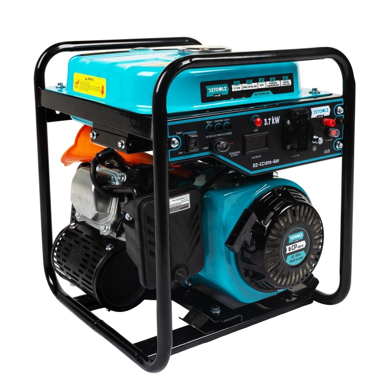 Generator Invertor Detoolz DZ-CC1370-G01, 3.7 KW, 1 Priza 230V, Motor Pe Benzina 4 Timpi, Pornire Manuala