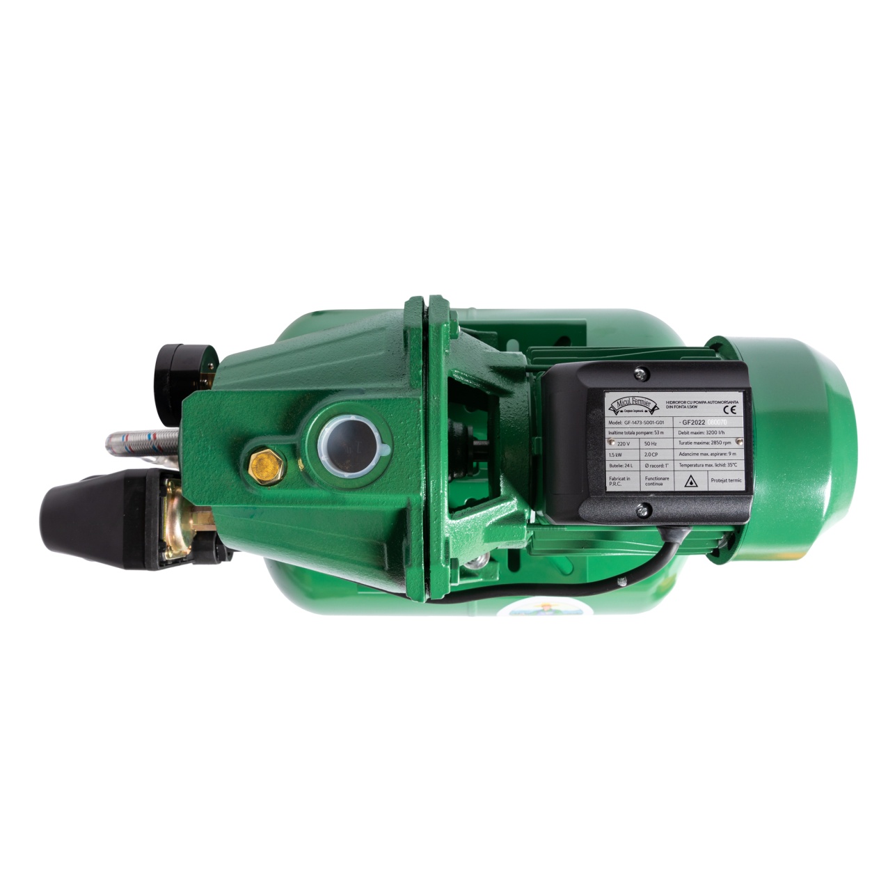 Hidrofor Micul Fermier 1.5 kW, debit maxim 3000l/h, inaltime maxima de pompare 53m, corp pompa fonta, capacitate vas expansiune 24 litri [2]