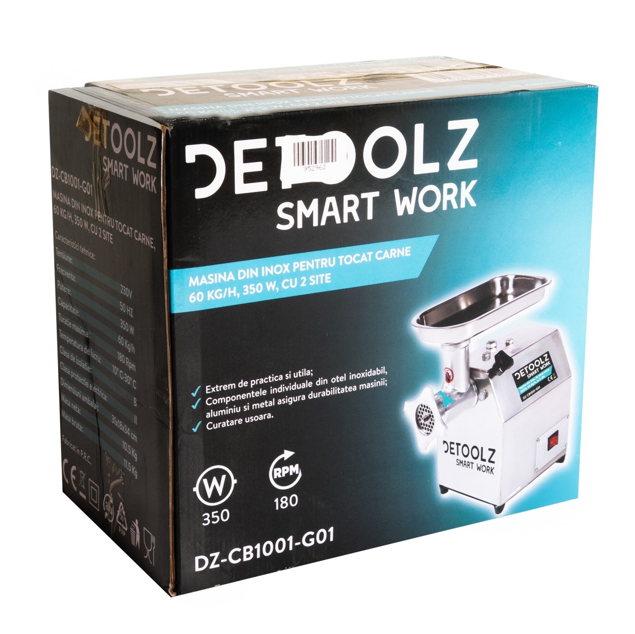 Masina de tocat carne Detoolz, 350W, 60 kg/h Inox cu 2 site [4]