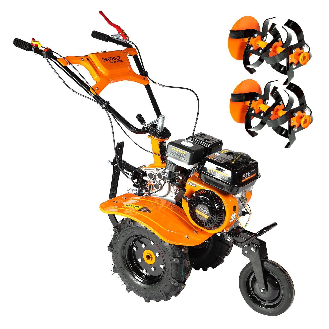Motocultor Detoolz 8cp 212cc, benzina 4T, 3 viteze, pornire manuala, cu roti