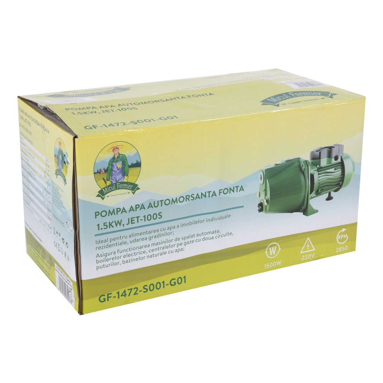 Pompa de suprafata Micul Fermier, 1.5 kW, autoamorsanta, debit maxim 3600 l/h, inaltime maxima de pompare 50m, corp pompa fonta - imagine 3