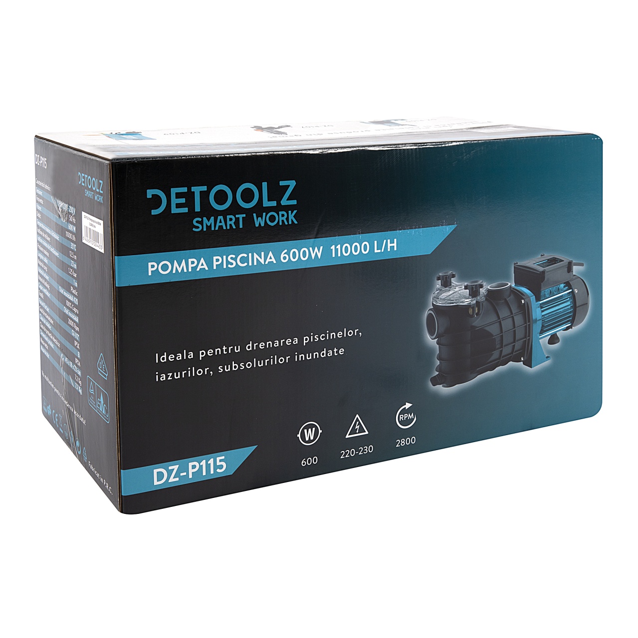 Pompa piscina Detoolz, 0.60 kW, debit maxim 11000 l/h, inaltime maxima de pompare 12.5m - imagine 2