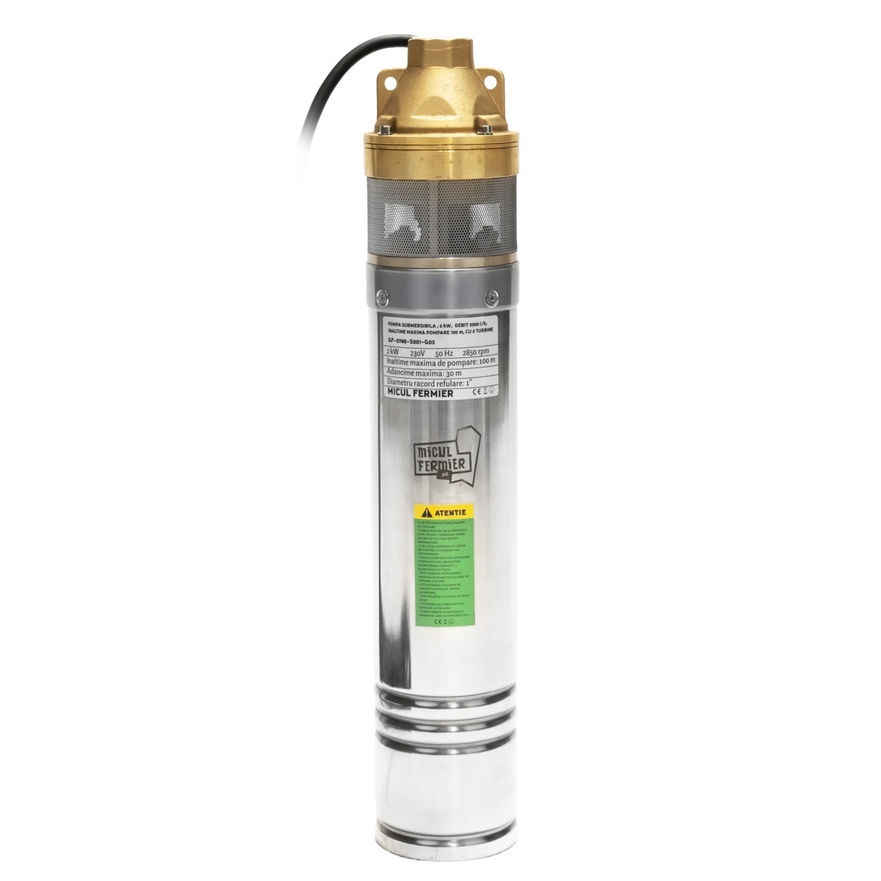 Pompa Submersibila Micul Fermier GF-0745-S001-G03, 2 KW, Debit Maxim 3000 L/h, Inaltime Maxima De Pompare 100M