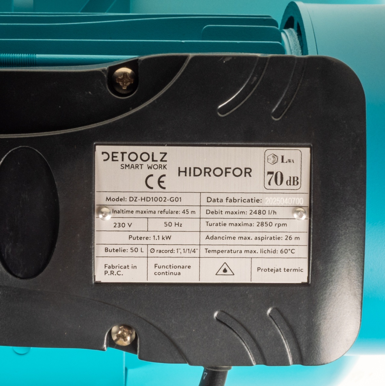 Hidrofor Detoolz 1.1 kW, debit maxim 2480lh, inaltime maxima de pompare 45m, corp pompa fonta, butelie 50L, ejector [3]