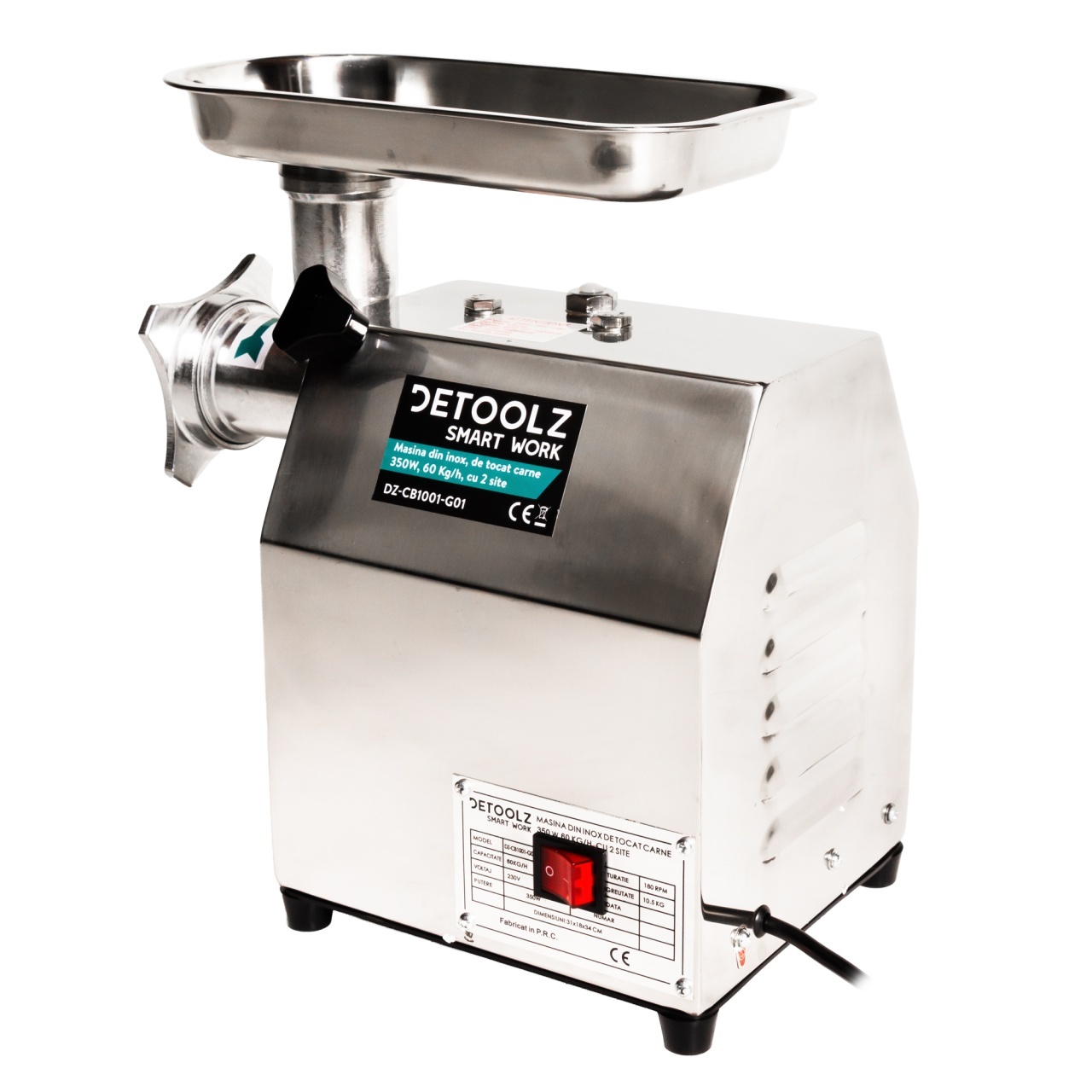 Masina de tocat carne Detoolz, 350W, 60 kg/h Inox cu 2 site [1]