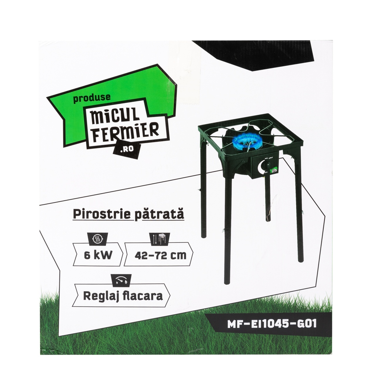 Pirostrie patrata Micul Fermier, putere termica 6kW, 1 arzator, inaltime ajustabila 72/42 cm [8]