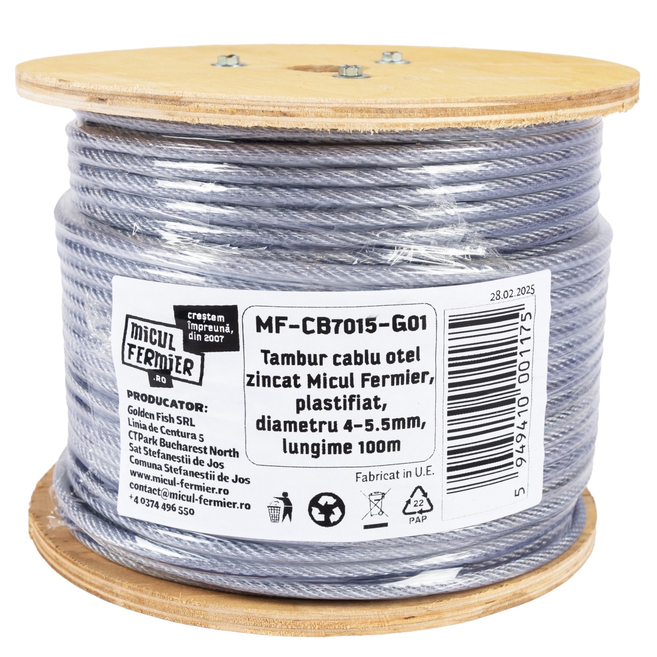 Tambur cablu otel zincat Micul Fermier, plastifiat, diametru 4-5.5mm, lungime 100m [1]