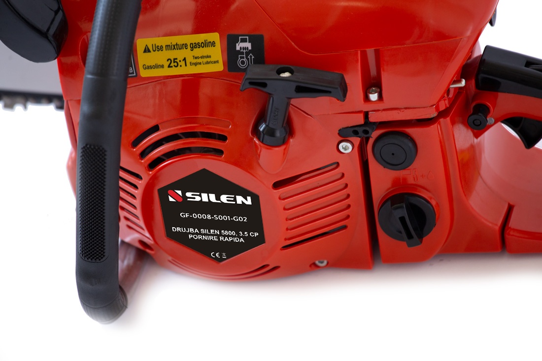 Drujbe pe benzina - Drujba Silen 5800, capacitate cilindrica 58cc, 3.5 CP, 1 lant 16" + 1 lama, pornire rapida