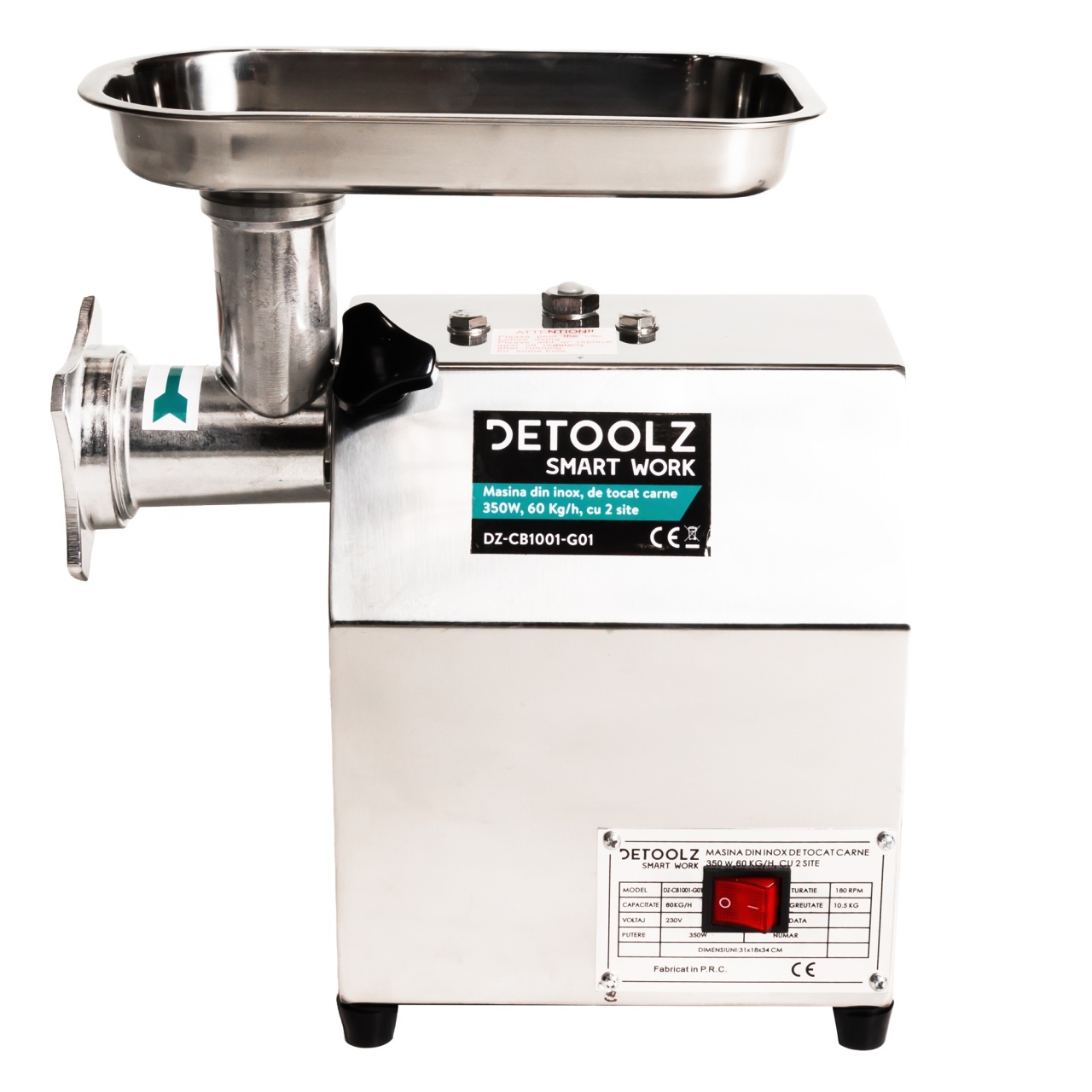 Masina de tocat carne Detoolz, 350W, 60 kg/h Inox cu 2 site [5]