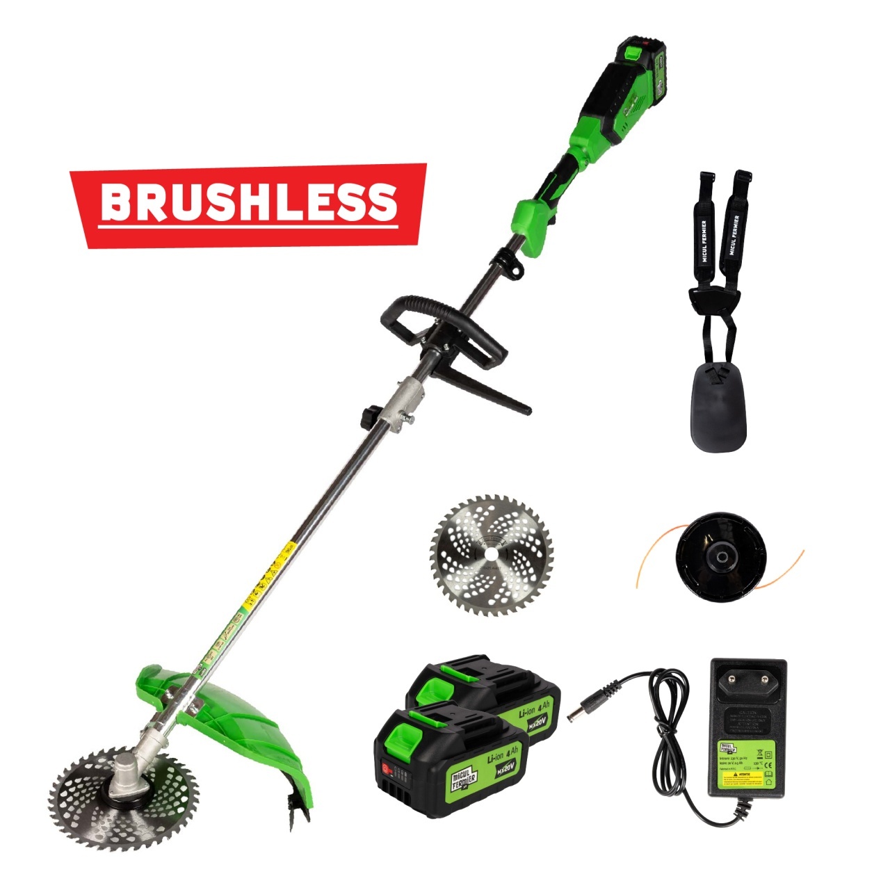 Fara categoriee - Motocoasa (Trimmer) electrica Micul Fermier 20V, 2 acumulatori 4Ah, maner simplu, motor fara perii