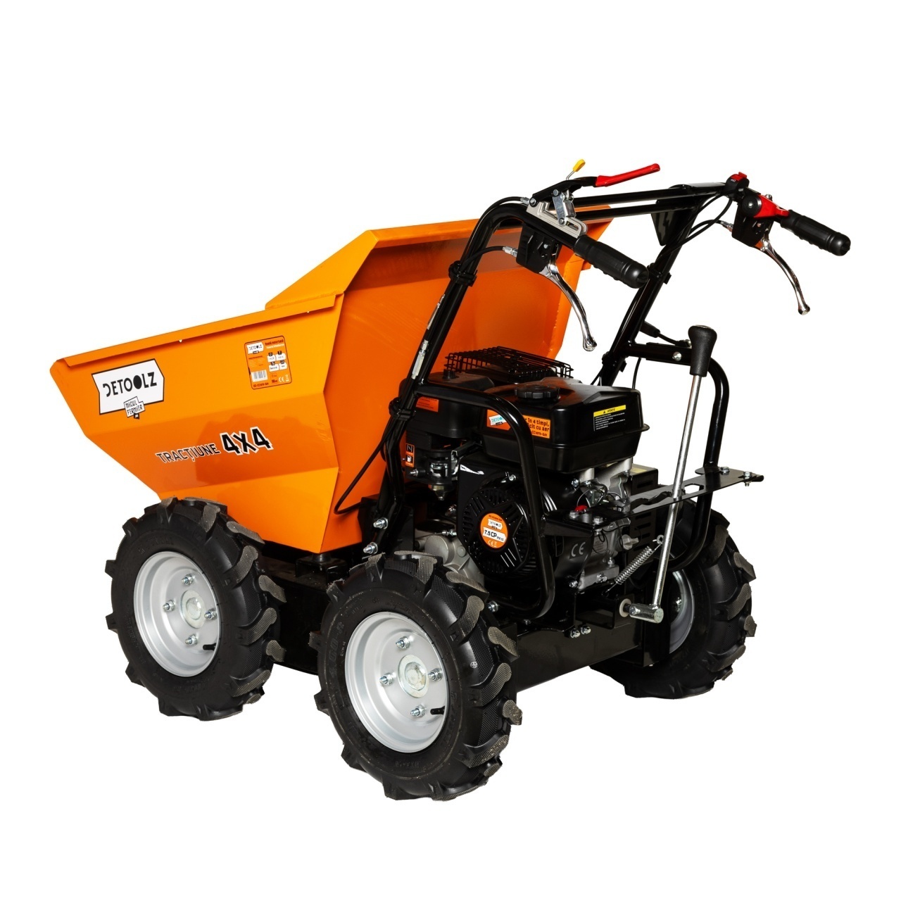Roaba Motorizata Detoolz DZ-CC1075-G01, 7.5 CP, 212 Cc, Benzina 4T, Capacitate Cuva 300 Kg, 4 Viteze