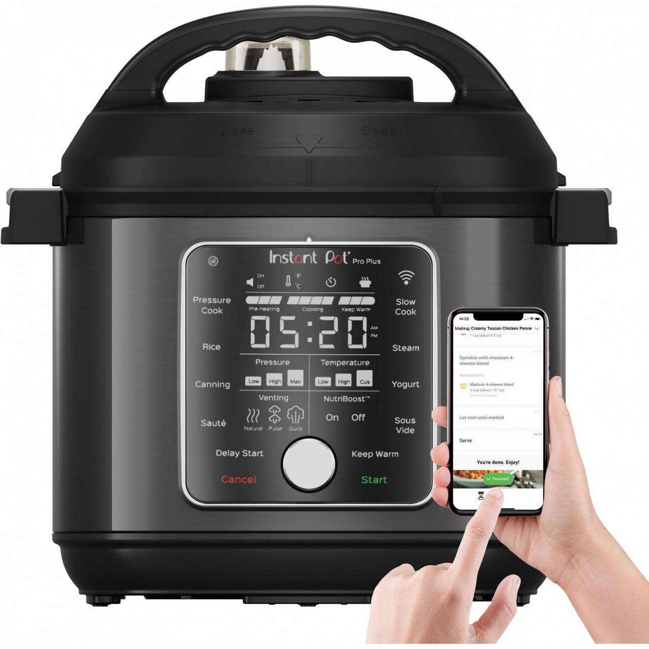 Multicooker Instant Pot Pro Plus 6, V5.7L, 1200W, 10 functii, Ecran tactil mare, Oala interioara 3 straturi