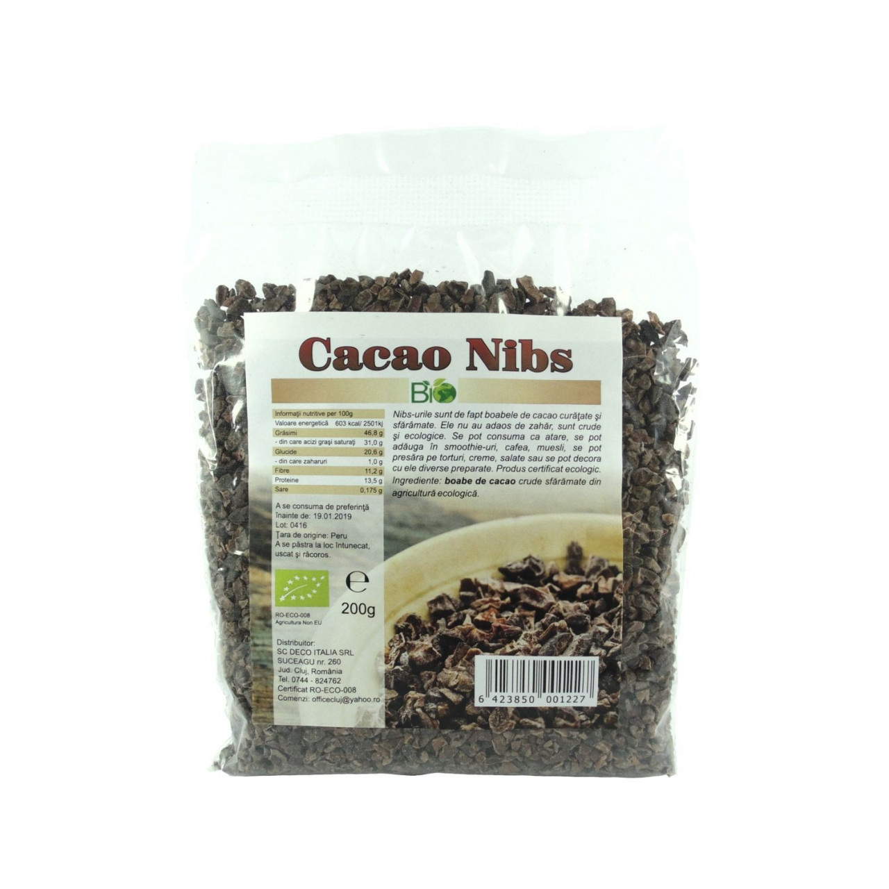 Cacao nibs crude, RAW BIO - 200 g