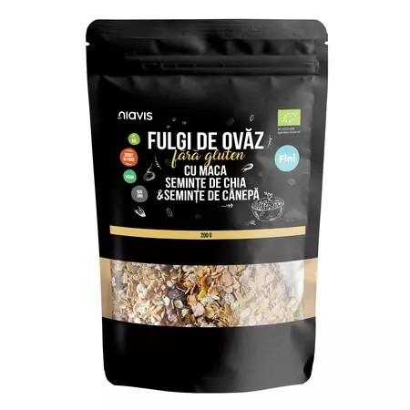 Faina de Ovaz fini cu maca, seminte de chia si seminte de canepa Bio - 200 g