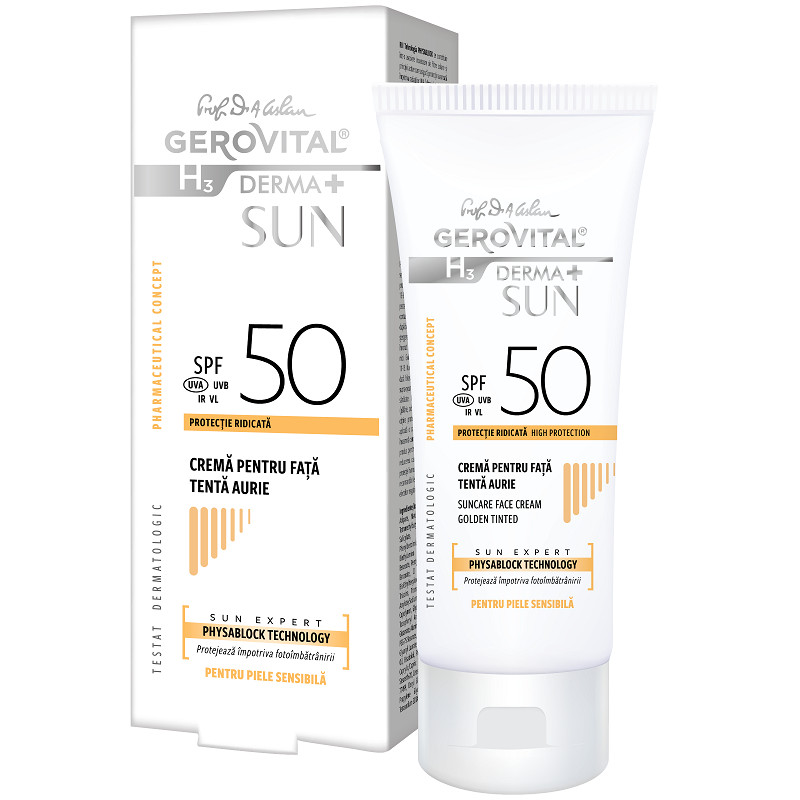Gerovital H3 Derma+ Sun Crema pentru Fata SPF 50 Tenta Aurie - 50 ml