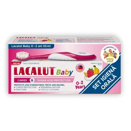 Pasta de dinti Lacalut Baby 0-2 ani protectie anticarie si zaharuri - 55 ml + periuta